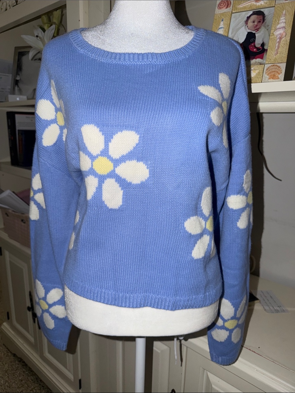 Sky Blue Daisy Crewneck Sweater